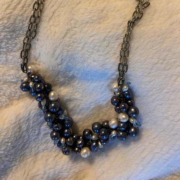 NWOT Genuine Tahitian Peacock Pearls n Crystal Statement Bib Necklace - Picture 6 of 14